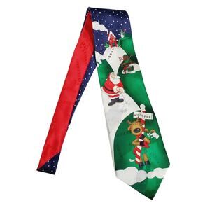 Hallmark Yule Tie Greetings Santa Golfing at North Pole 100% Silk